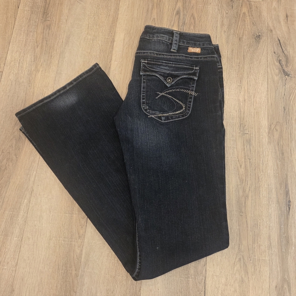 Silver Jeans Womens 31/35 Pioneer Blue Bootcut Low Rise Dark Wash Stretch Denim